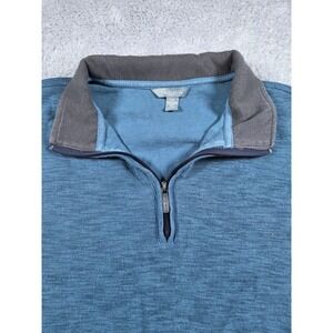 Van Heusen Mens Large Blue Ribbed Quarter Zip Pullover Mock Neck Corduroy Trim